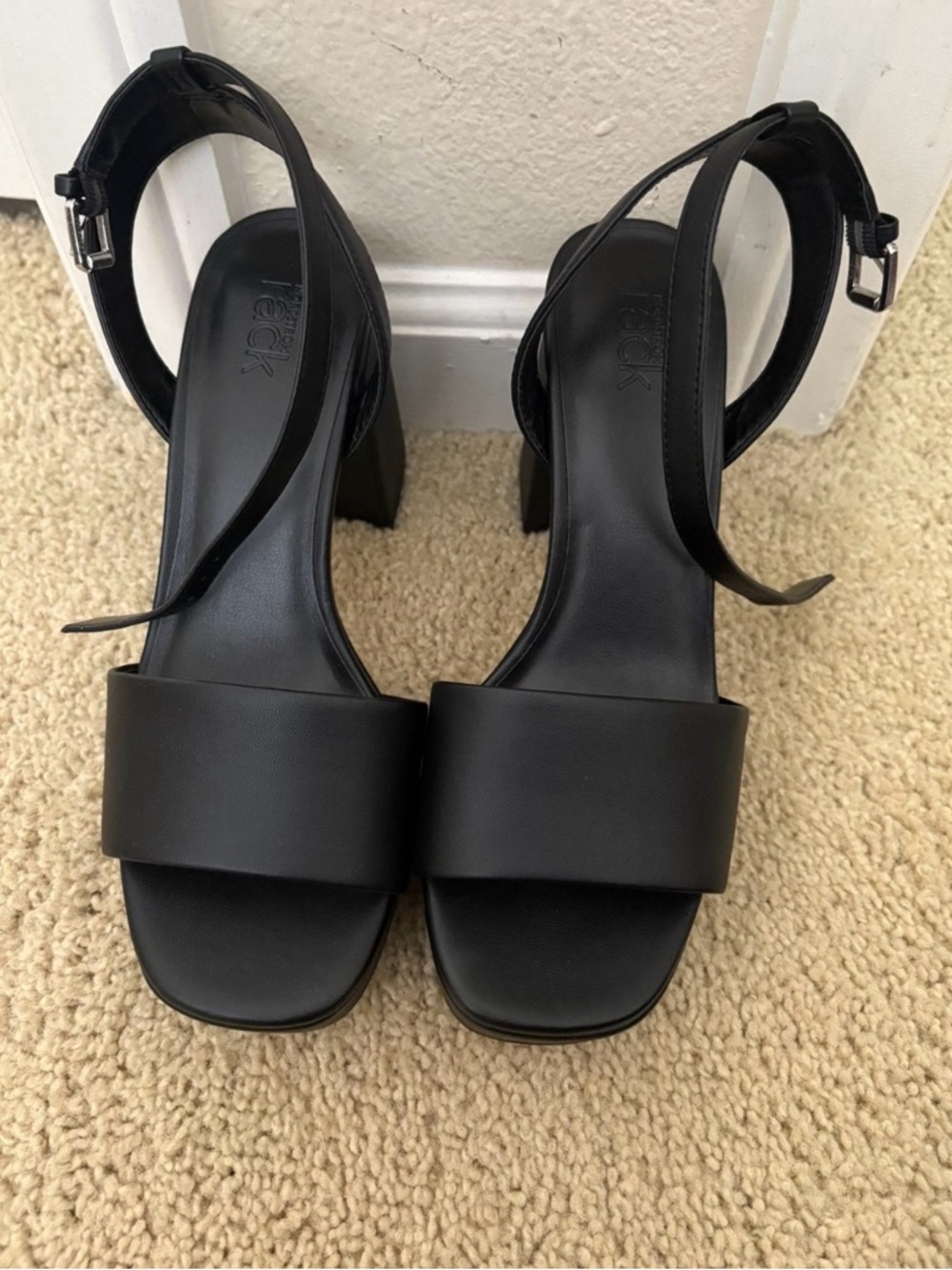 Black Block Heel Sandals with Ankle Strap - Unbranded